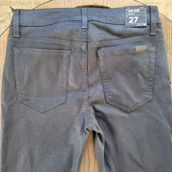 Joe's Mid-Rise Glitter-Coated Skinny Jeans Jet Black Sparkler Wash Size Women 27 Skinny